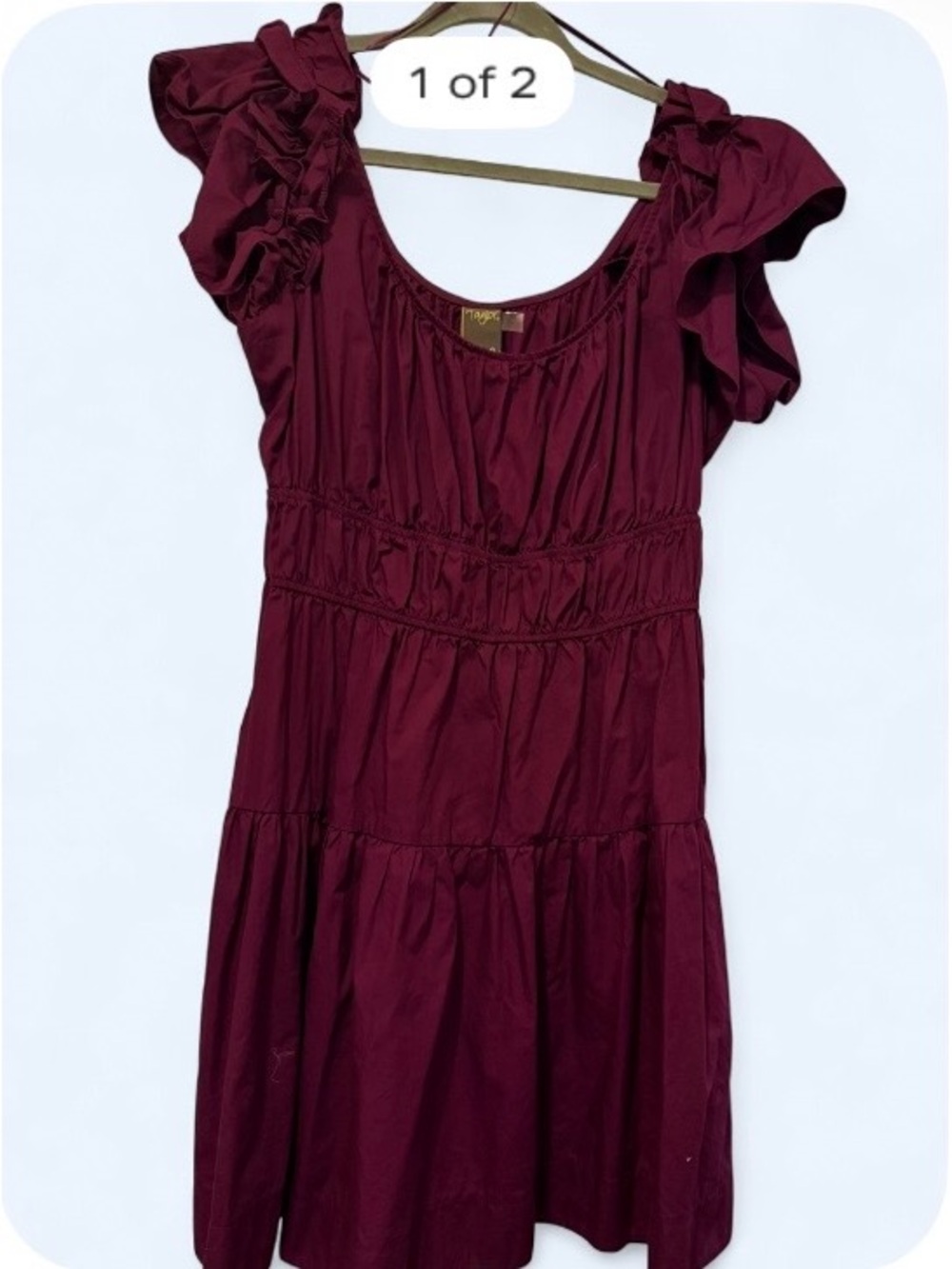 Taylor Burgundy Ruffle Sleeve Tiered Dress